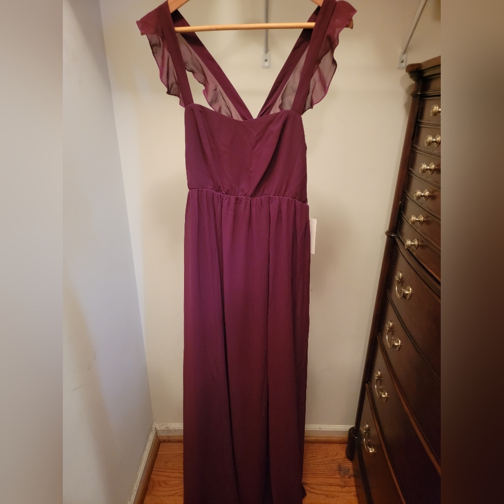 Show Me Your MuMu - June Maxi Dress in Merlot Chiffon Burgundy Red - LARGE - NWT